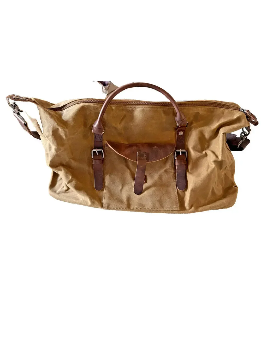 Newhey Waxed Canvas Leather Large Duffle Bag Tan Weekend Travel Carryon Bag